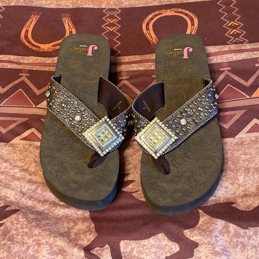 Ladies Justin Bling Flip flops